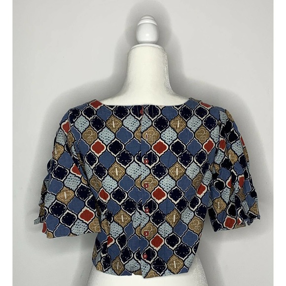 BOMBAY PAISLEY Cropped Short Sleeve Linen Blouse M - Picture 3 of 8